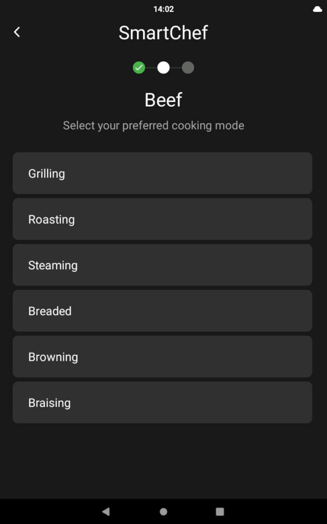 SmartChef step 2 select method
